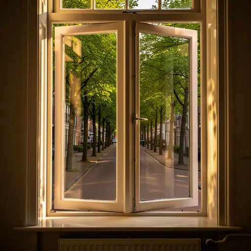Interieur Huissense jaren-dertigwoning met uitzicht door kunststof kozijnen op groen