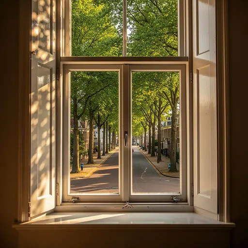 Interieur van hoekwoning in Zevenaar met uitzicht door nieuwe kunststof kozijnen op straat